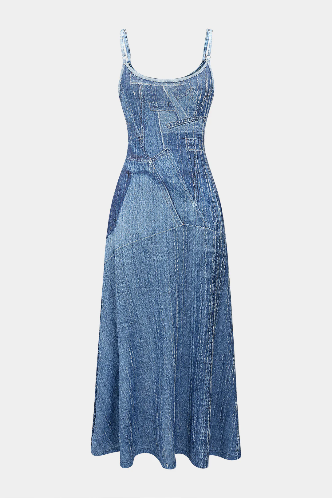 Denim Print Slip Sleeveless Maxi Dress - Flockneti