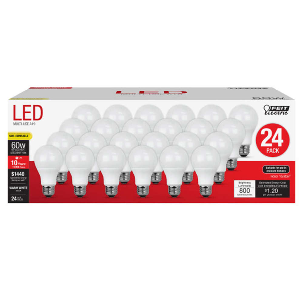 Feit Electric 60W A19 Warm White Non-Dimmable LED Bulb 24pk - Flockneti