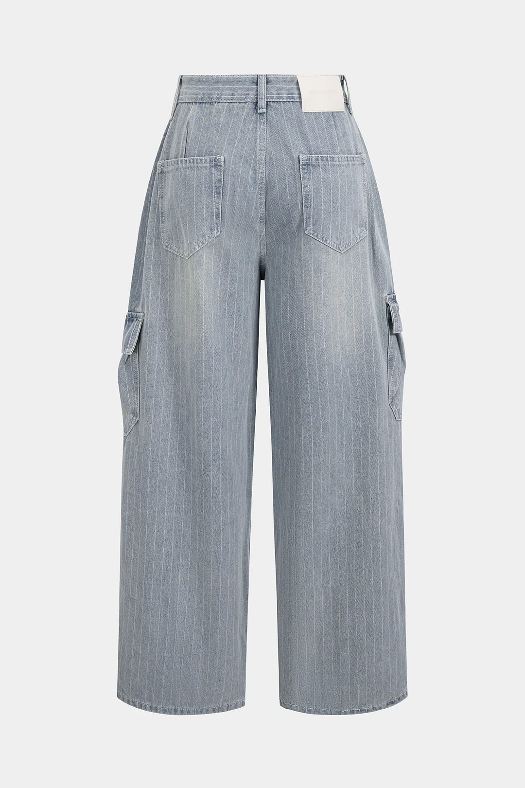 Denim Striped Pocket Wide Leg Jeans - Flockneti