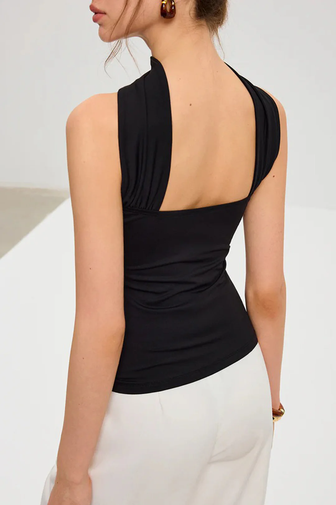 Solid Halter Backless Tank Top - Flockneti