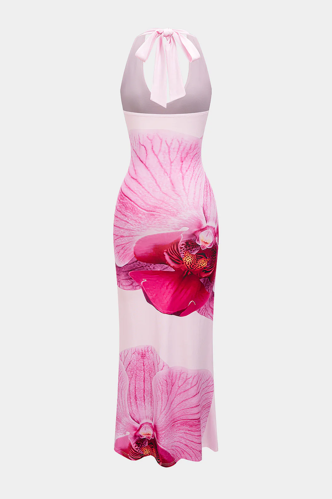 Floral Print Halter V-Neck Tie Back Backless Sleeveless Maxi Dress - Flockneti