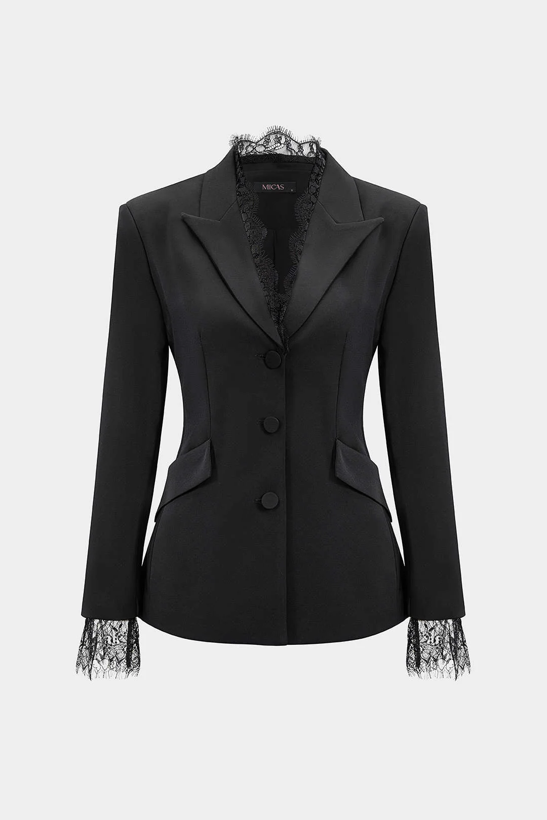Lace Trim Notched Lapel Blazer - Flockneti