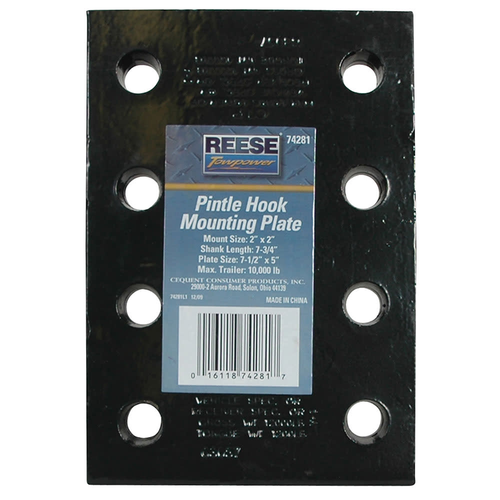 Reese 7.75″ 10000 lbs Black Steel Pintle Hook Mounting Plate - Flockneti