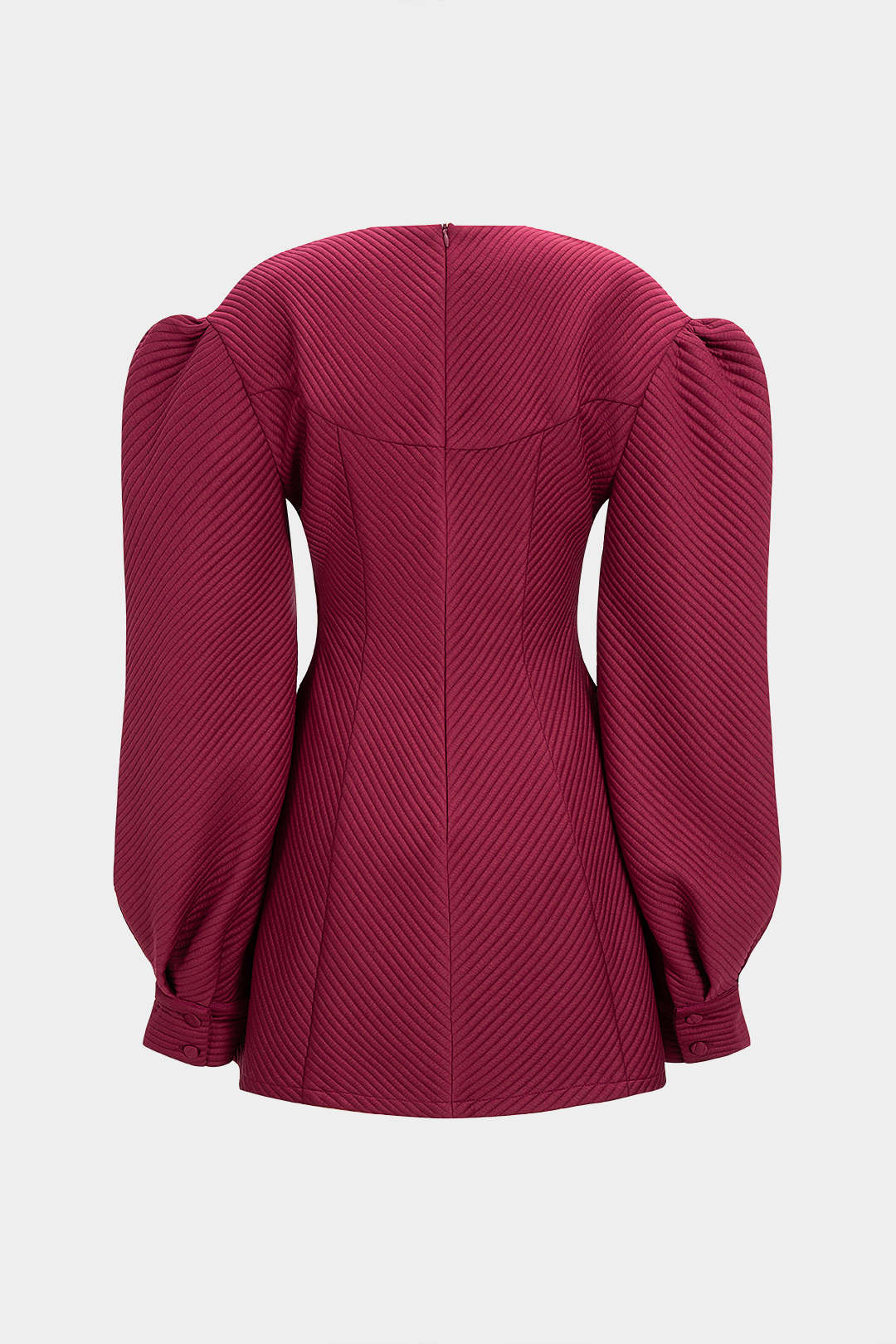 Ruched Zipper Button Puff Long Sleeve Mini Dress - Flockneti