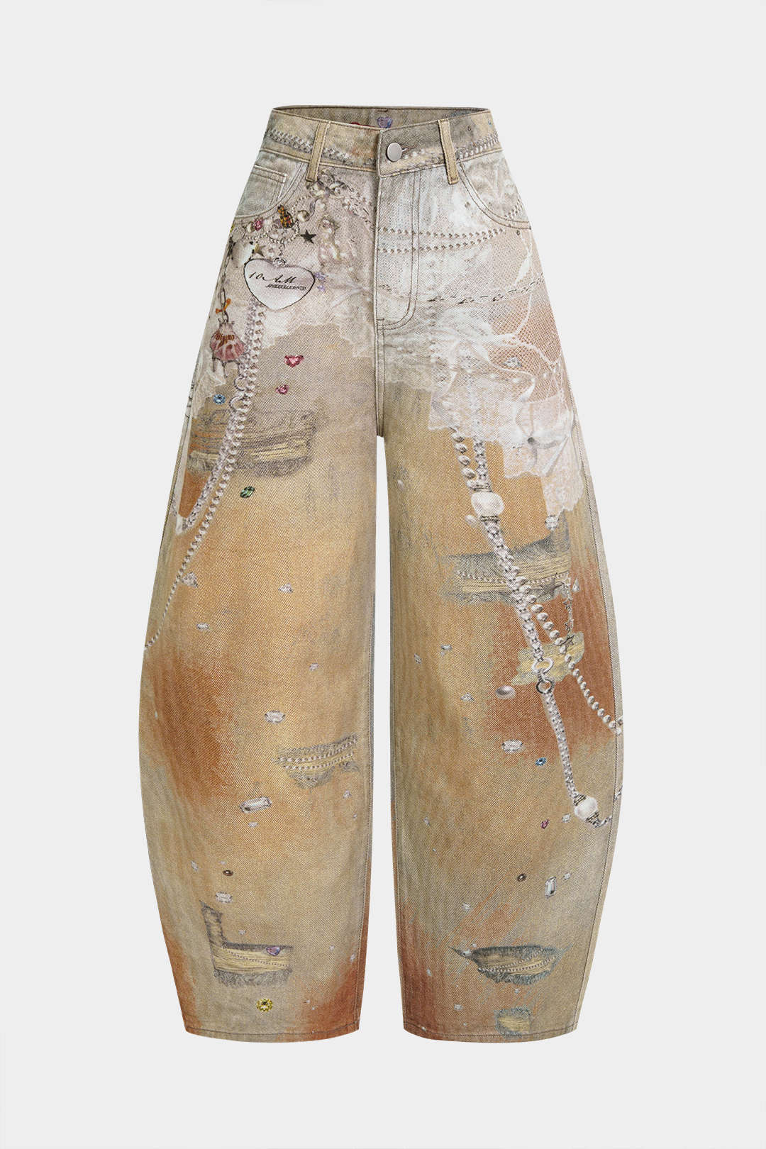Artistic Denim Print Wide Leg Pants - Flockneti