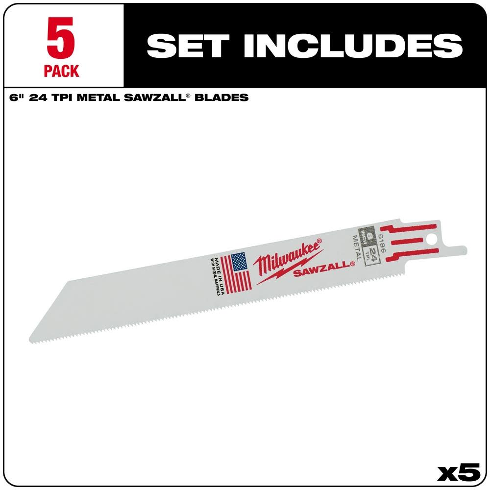 Milwaukee 6 in. 24 TPI Thin Kerf SAWZALL Blades 5PK - Flockneti