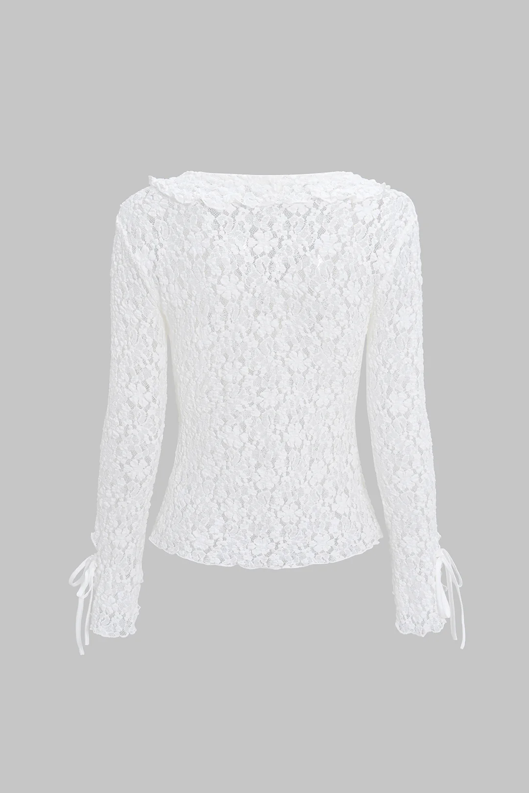 Lace V-Neck Tie Up Ruffle Long-Sleeve Top - Flockneti