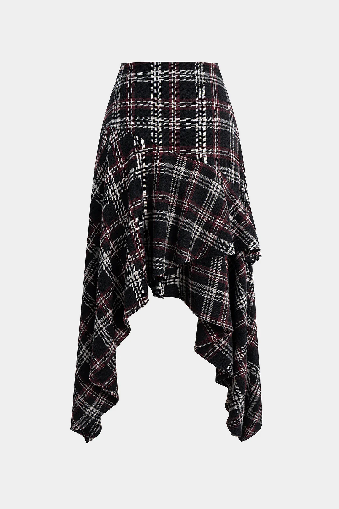 Plaid Print Asymmetrical Irregular Hem Skirt - Flockneti