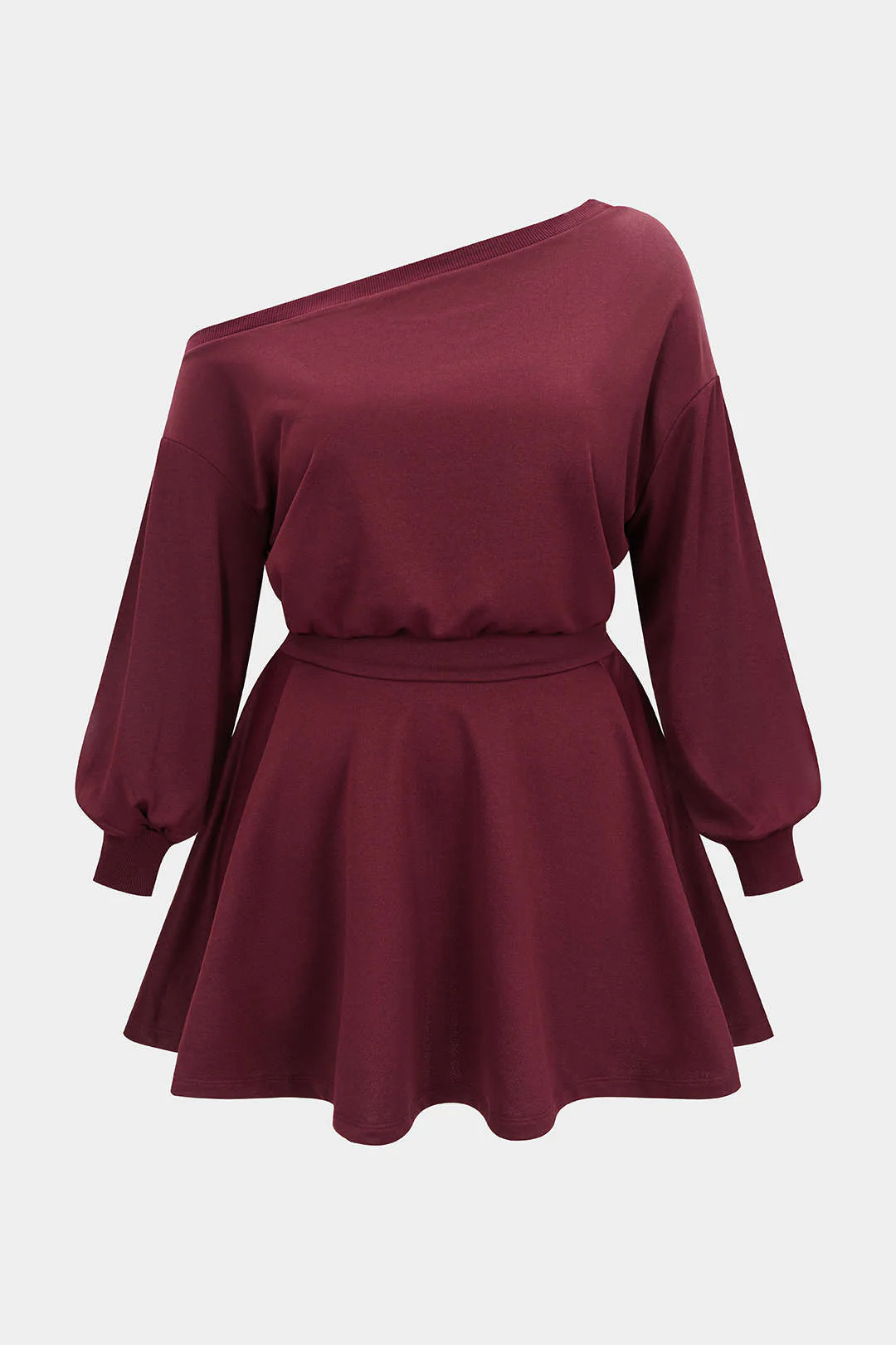 Plus Size One Shoulder Long Sleeve Mini Dress - Flockneti