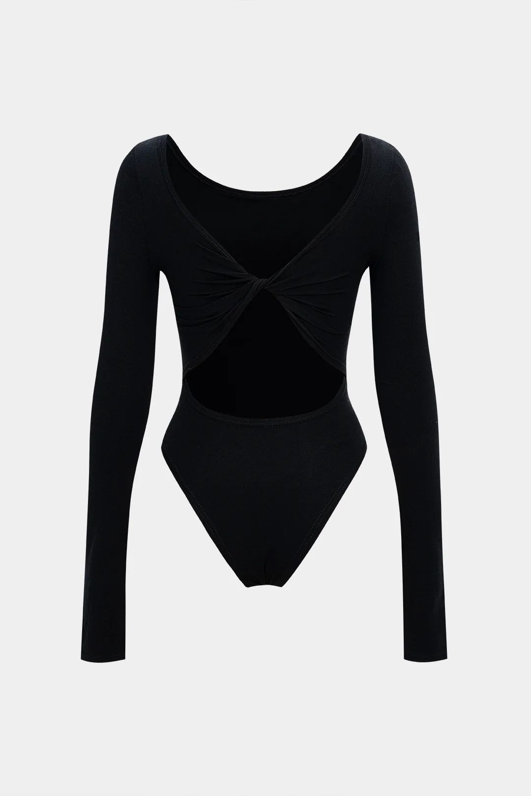 Round Neck Twist Knot Backless Long Sleeve Bodysuit - Flockneti