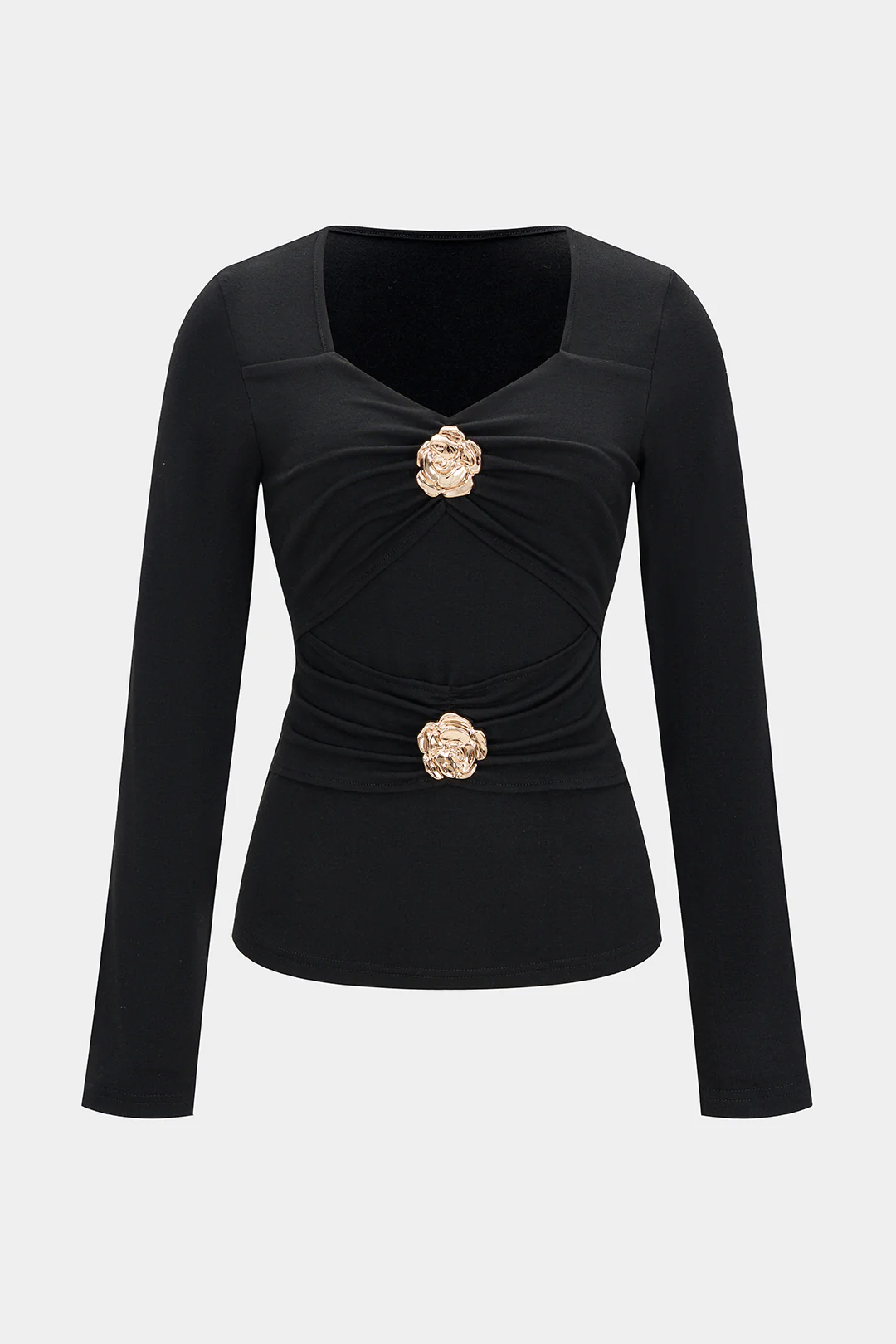 Metallic Decor Ruched Long-Sleeve Top - Flockneti