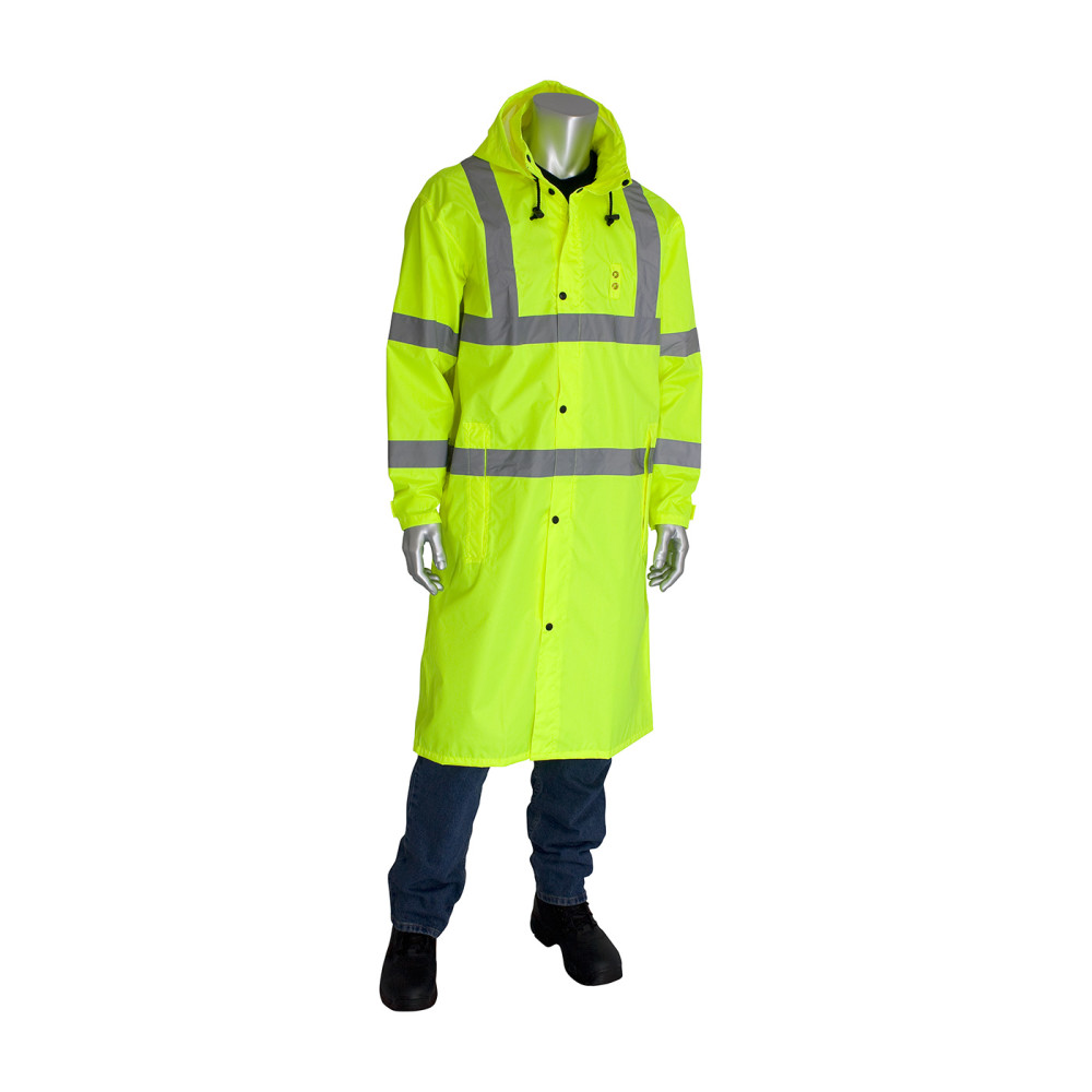 Protective Industrial Products Falcon Raincoat Hi Vis Yellow ANSI All Purpose 48″ XL - Flockneti