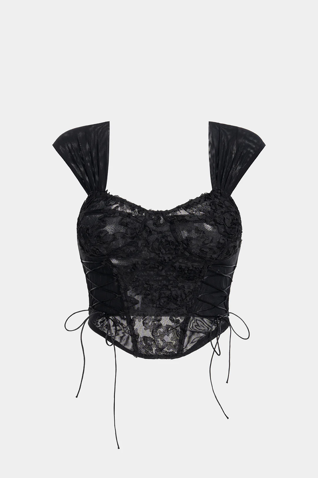 Mesh Tie-Up Smocked Tank Top - Flockneti