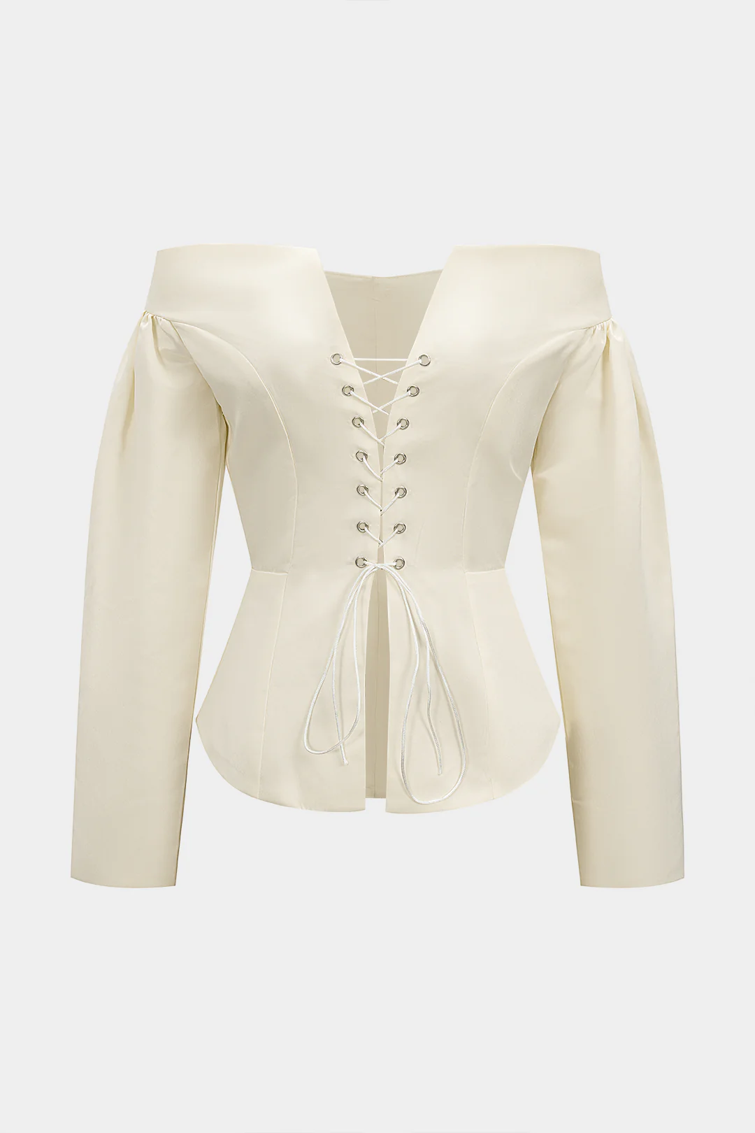 Tie-Up Off-Shoulder Satin Long-Sleeve Shirt - Flockneti