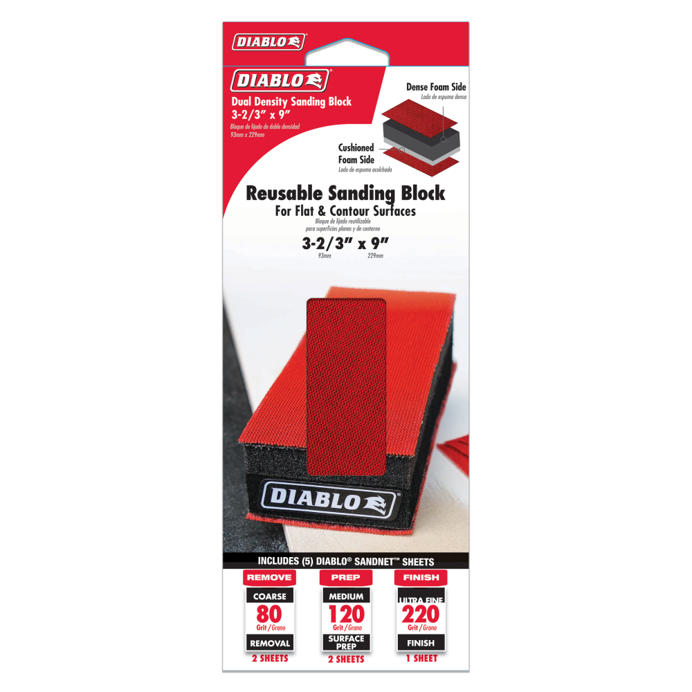 Diablo Tools Hand Sanding Block 3 2/3″ x 9″ Reusable - Flockneti