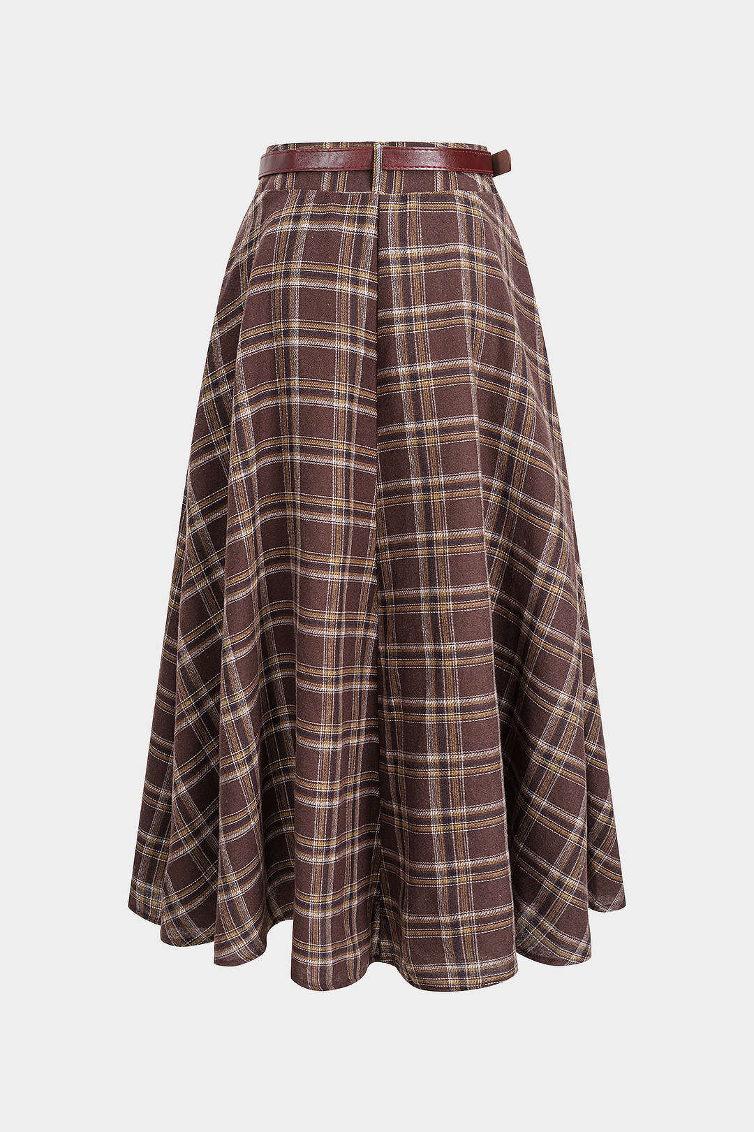 Plaid Print High Waist Belted Skirt - Flockneti