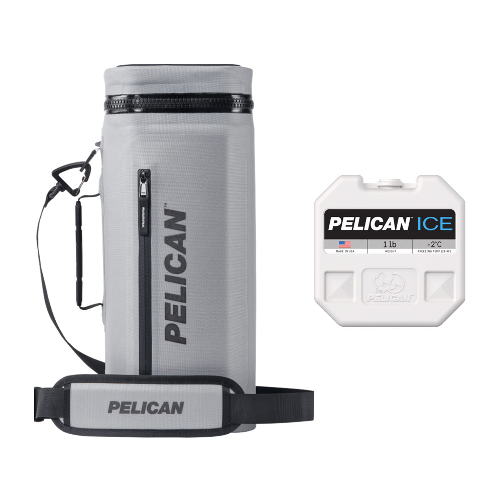 Pelican Light Gray Dayventure Sling Cooler & 1Lb Blue Ice Bundle - Flockneti