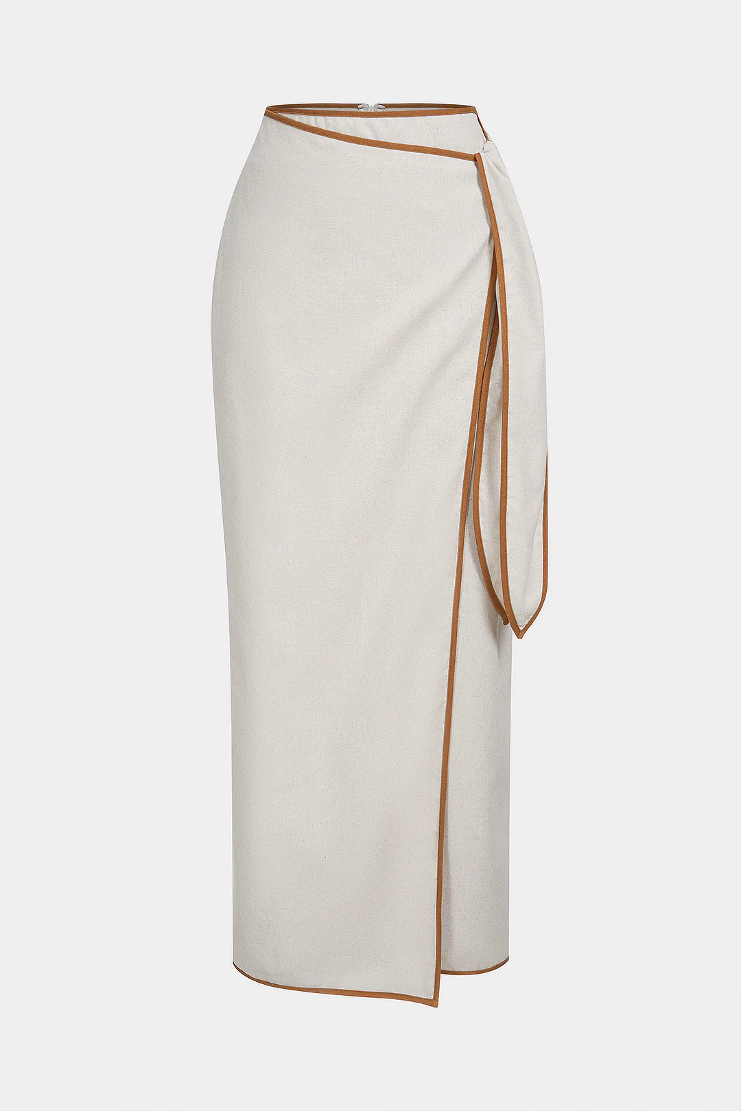 Contrast Binding Linen Knotted Skirt - Flockneti
