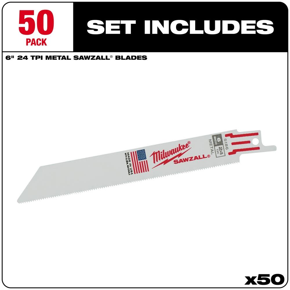 Milwaukee 6 in. 24 TPI Thin Kerf SAWZALL Blades (50 Pack) - Flockneti