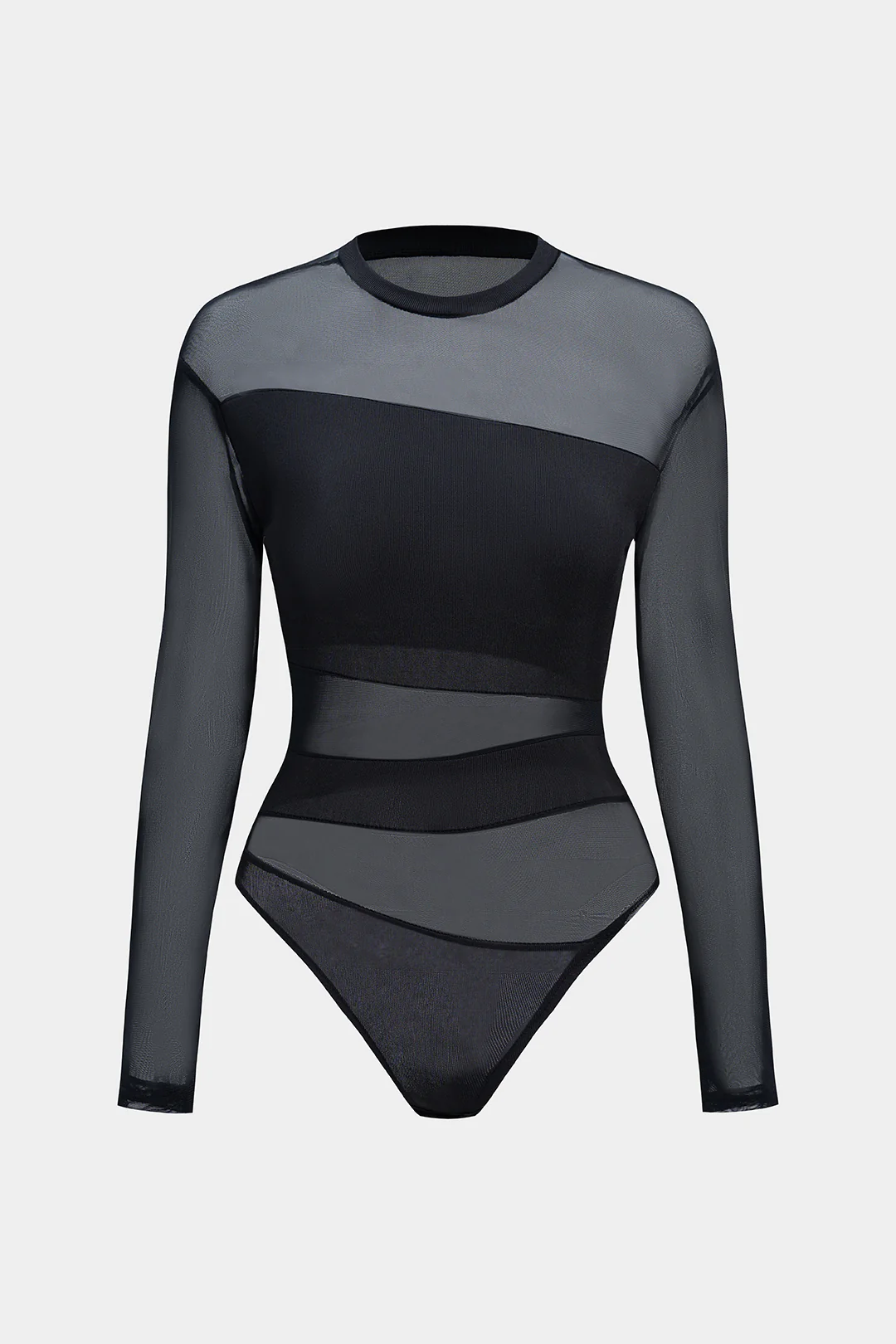 Sheer Mesh Cut Out Long Sleeve Bodysuit - Flockneti