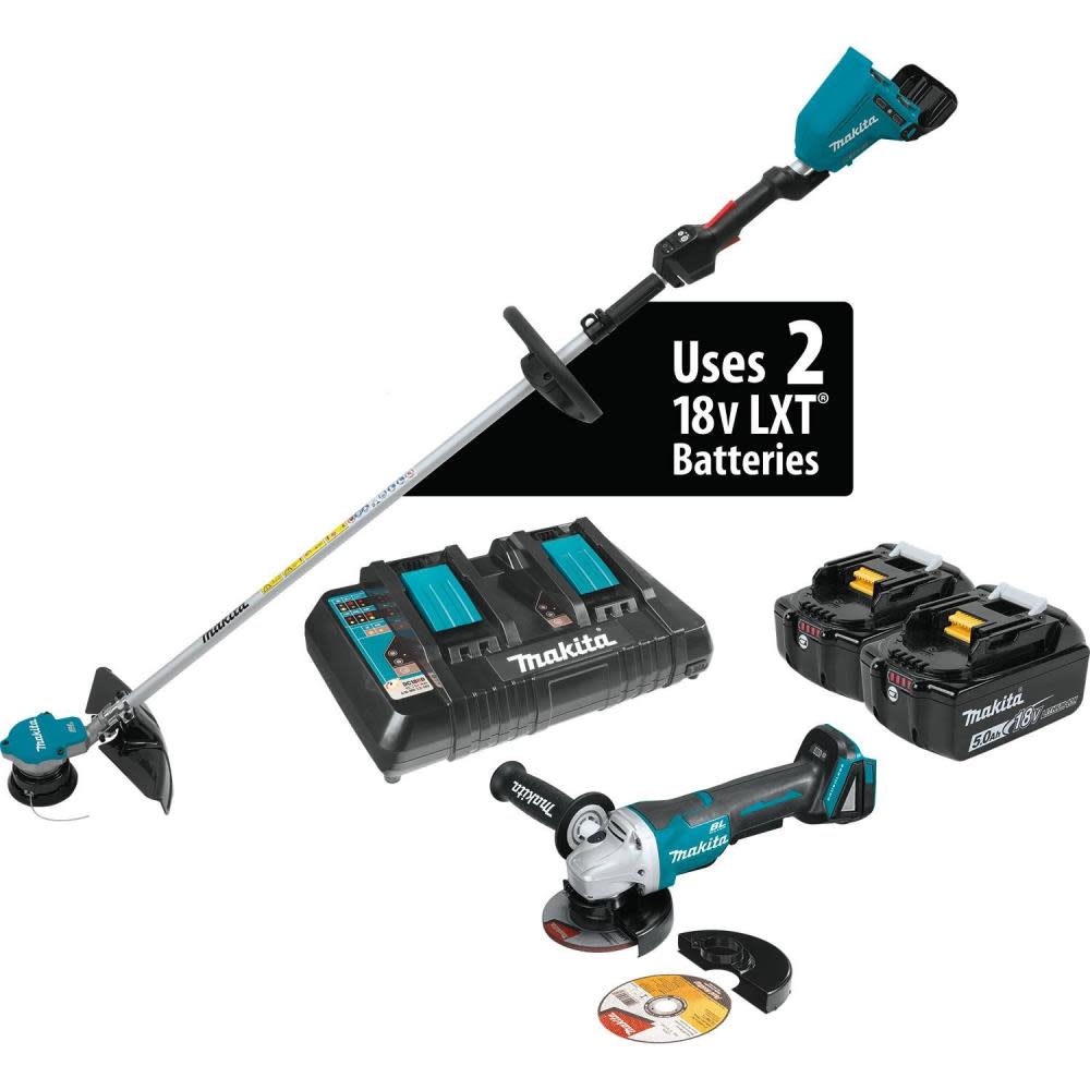 Makita 18V X2 LXT Lithium-Ion (36V) Brushless Cordless String Trimmer Kit (5.0Ah) and Brushless Angle Grinder - Flockneti