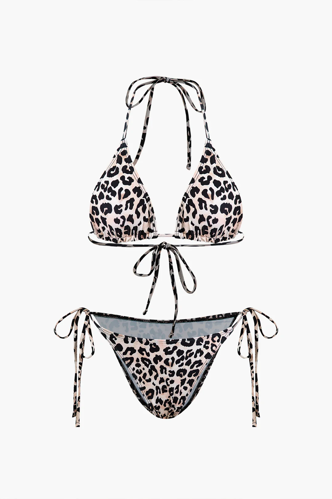 Leopard Print Halter Neck Tie Up Bikini Set - Flockneti