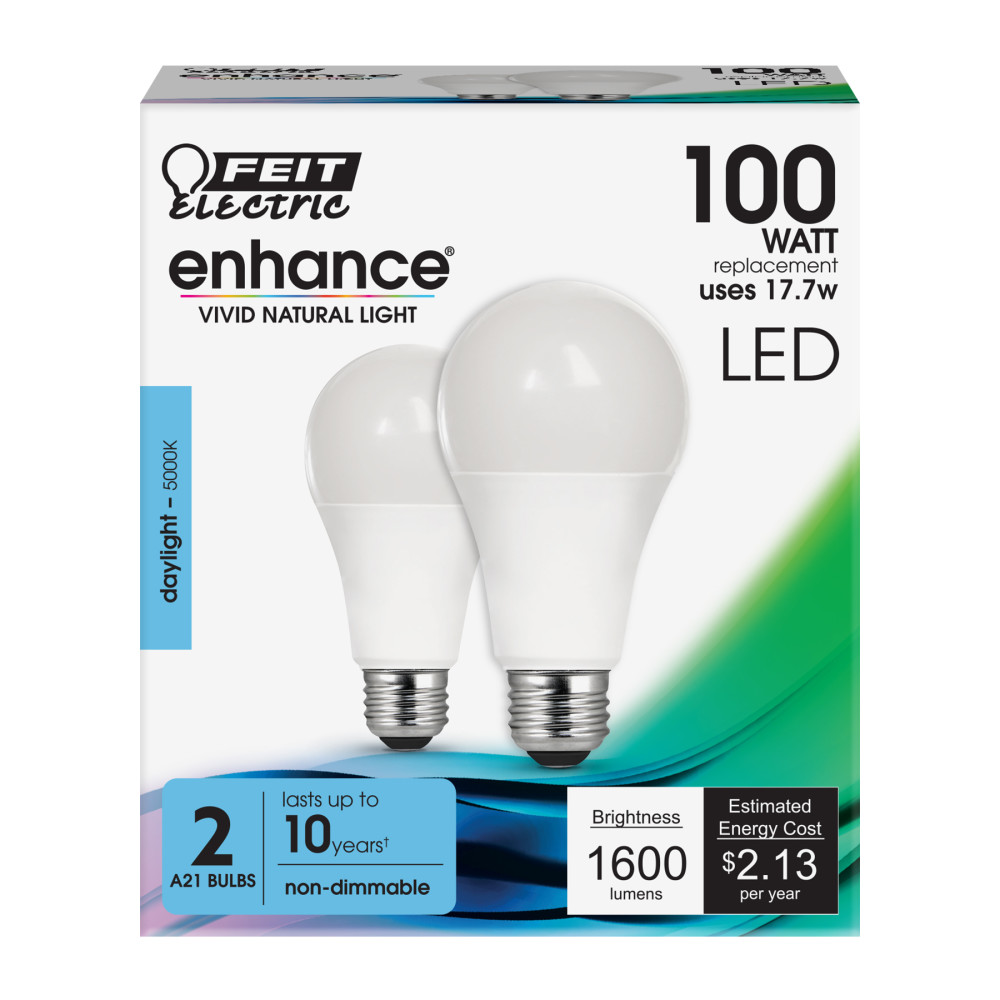 Feit Electric 100W A21 5000K Non-Dimmable LED Bulb 2pk - Flockneti