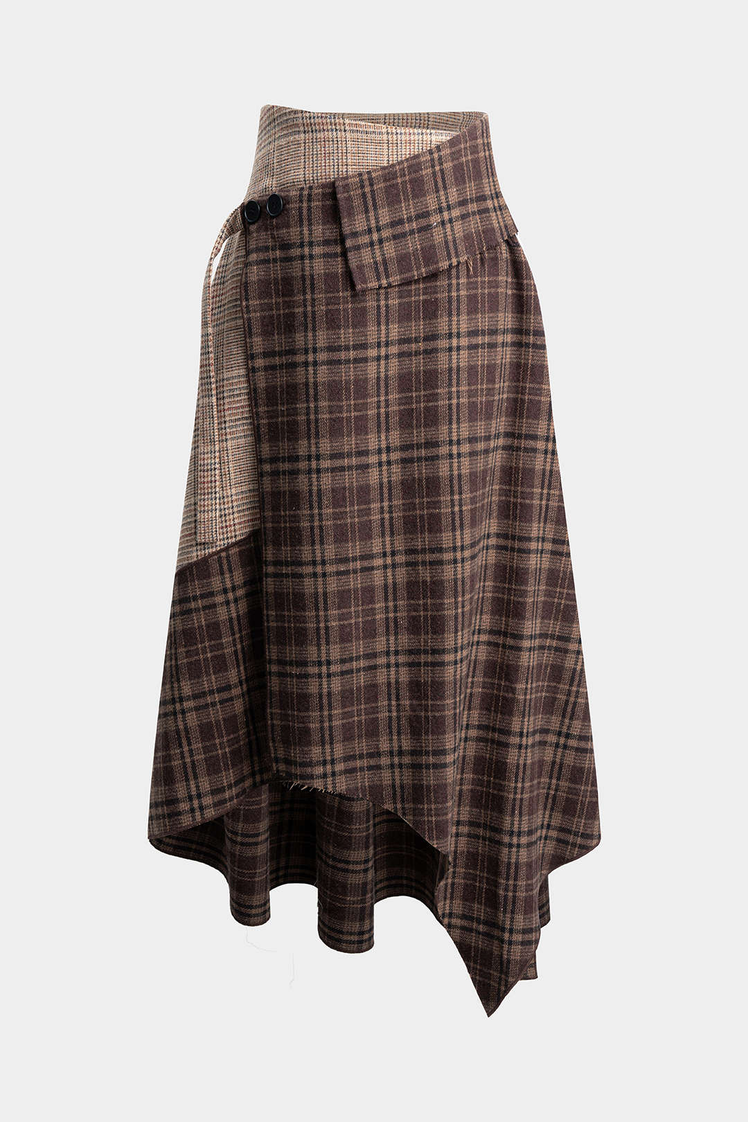 Plaid Print Contrast Asymmetrical Skirt - Flockneti