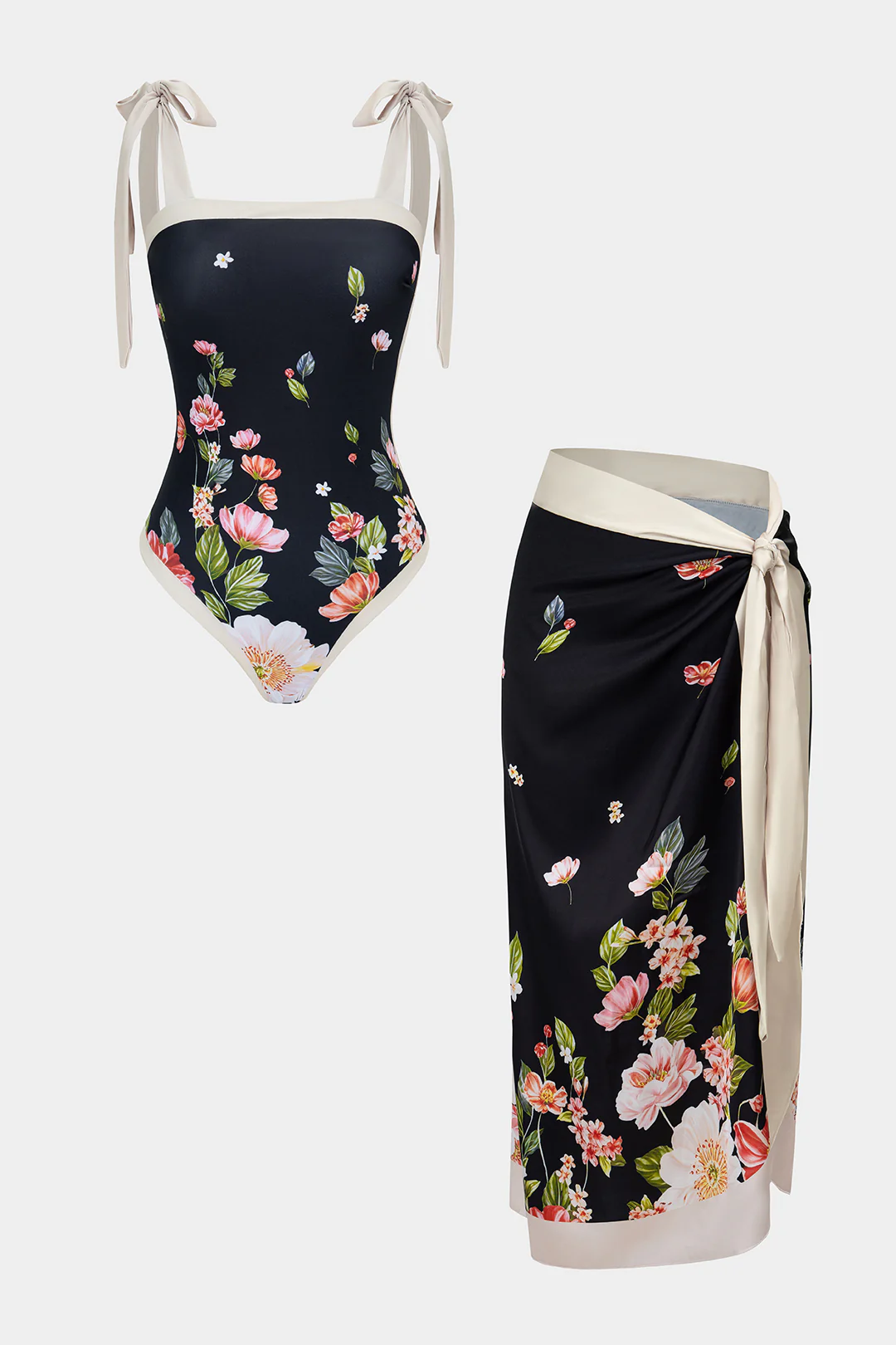 Contrast Floral Print Tie-Up Bikini Set - Flockneti