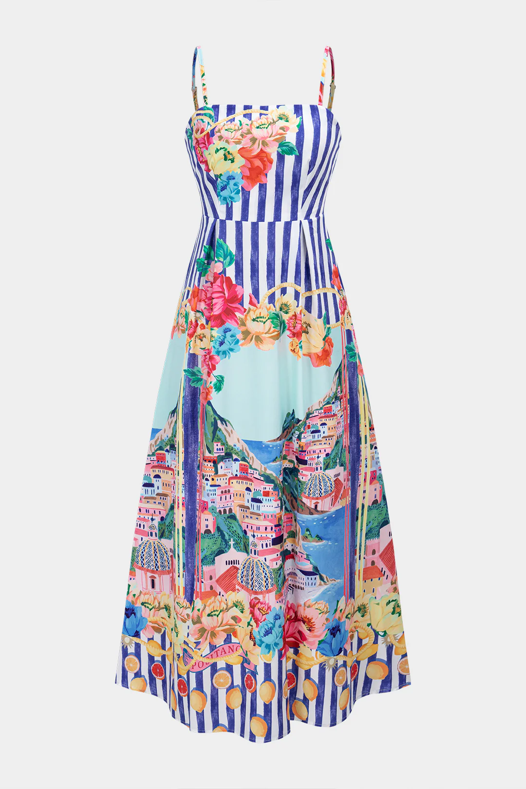 Floral Stripes Print Sleeveless Maxi Dress - Flockneti