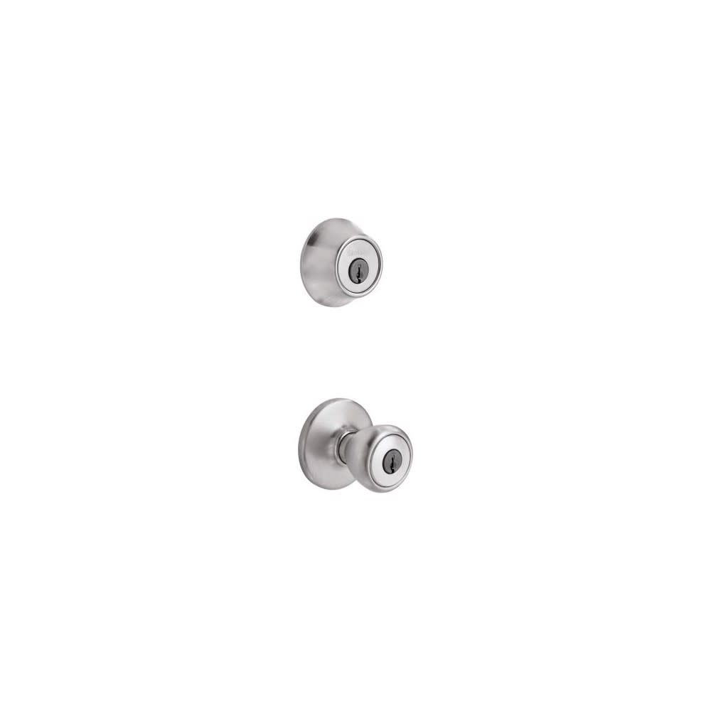 Kwikset Satin Chrome Tylo Door Knob & Single Cylinder Deadbolt Set - Flockneti
