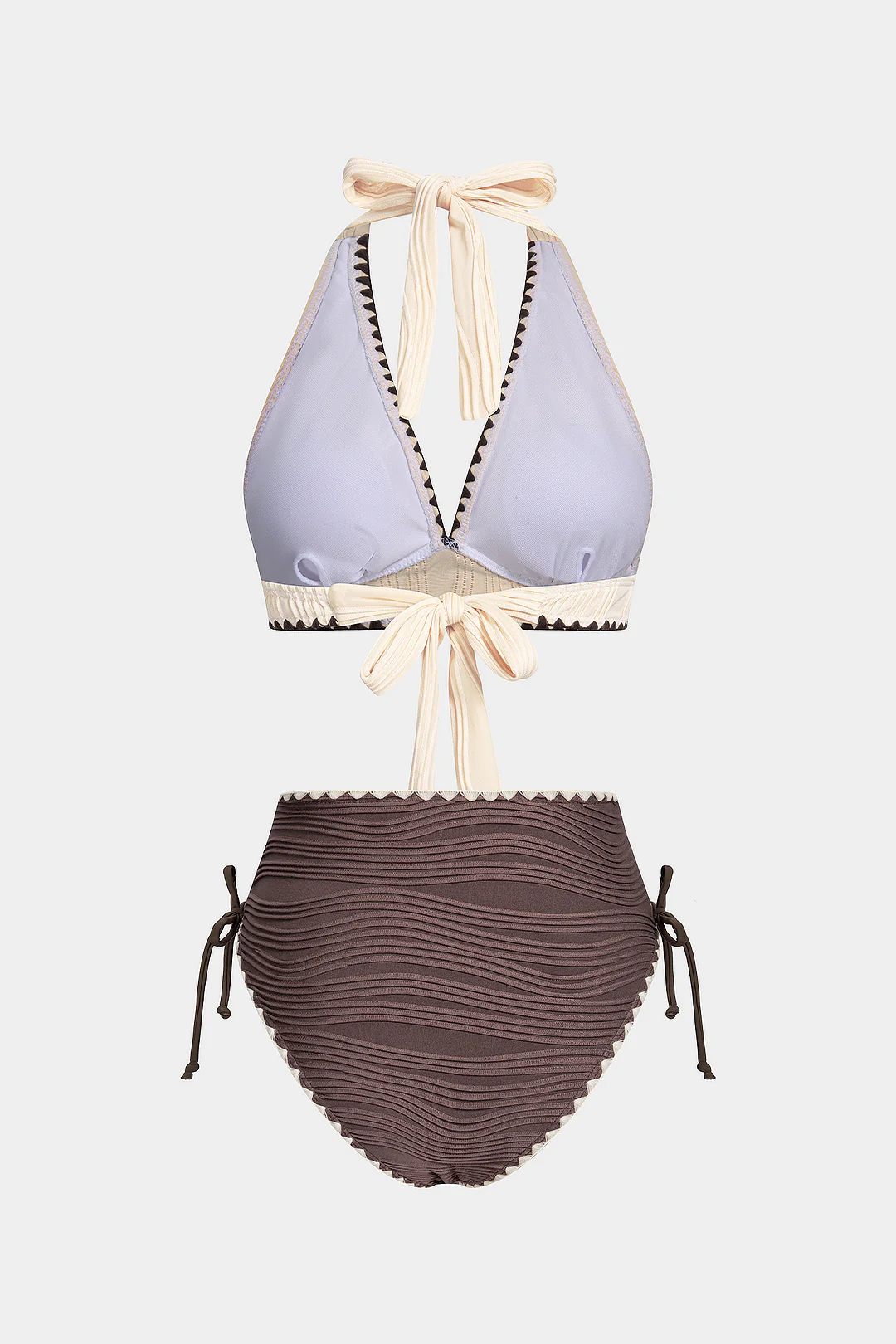 Contrast Halter Tie-Up Bikini Set - Flockneti