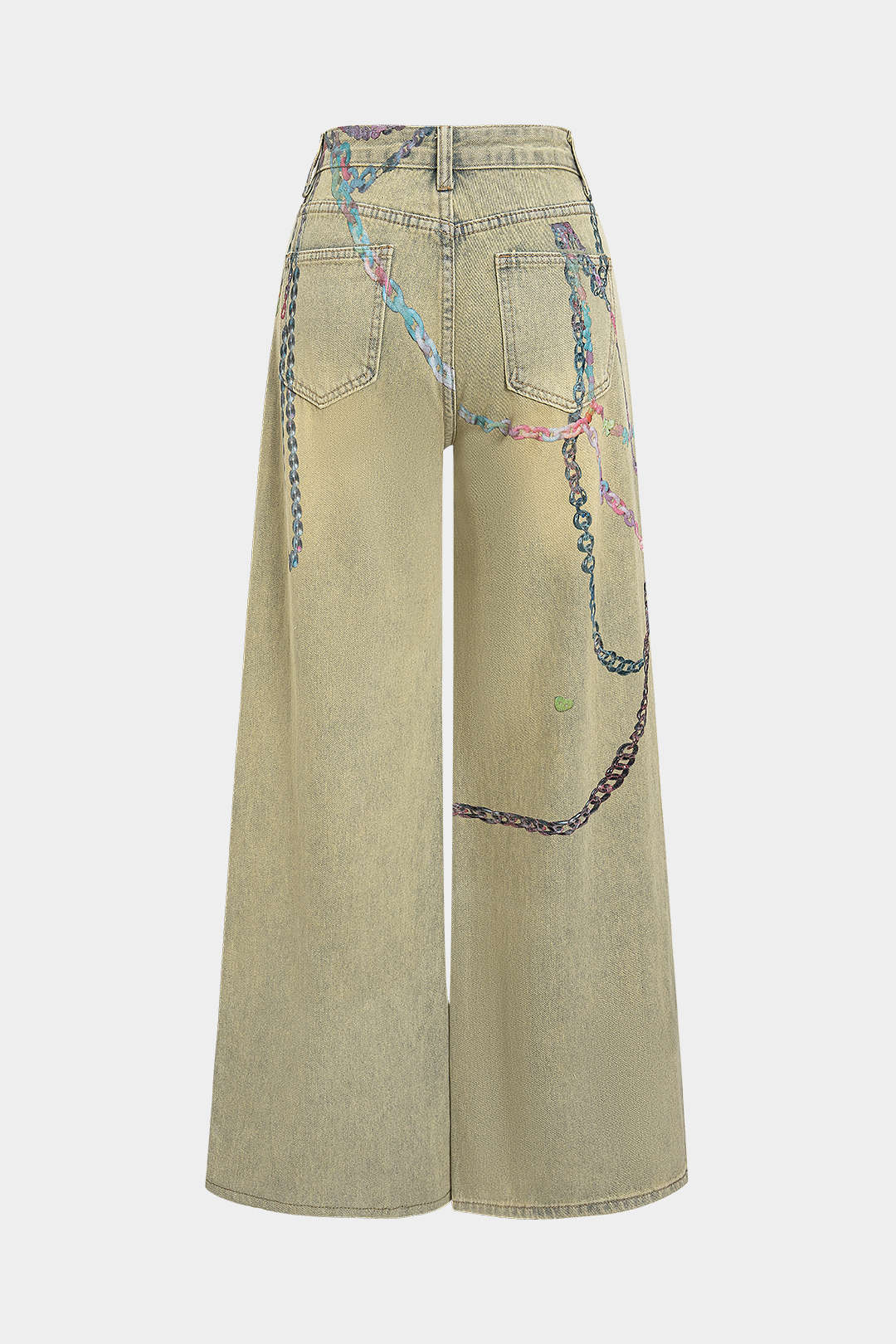 Denim Illusion Chain Pattern Straight Leg Jeans - Flockneti