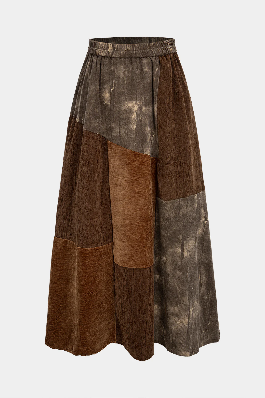Abstract Contrast Print Patchwork Shirred Waistband Skirt - Flockneti
