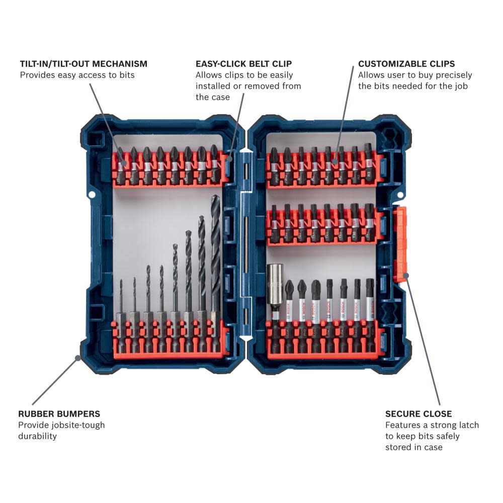 Bosch 40 pc Impact Tough Drill Drive Custom Case System Set - Flockneti