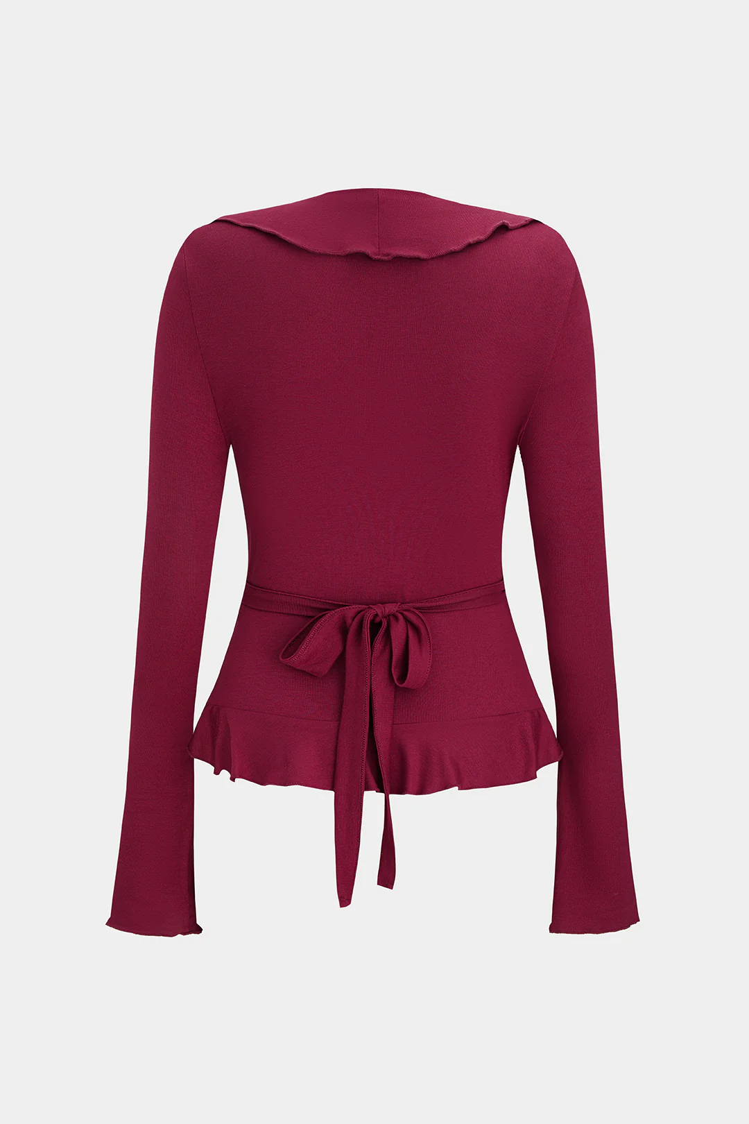 Ruffle V-Neck Tie Back Long-Sleeve Top - Flockneti