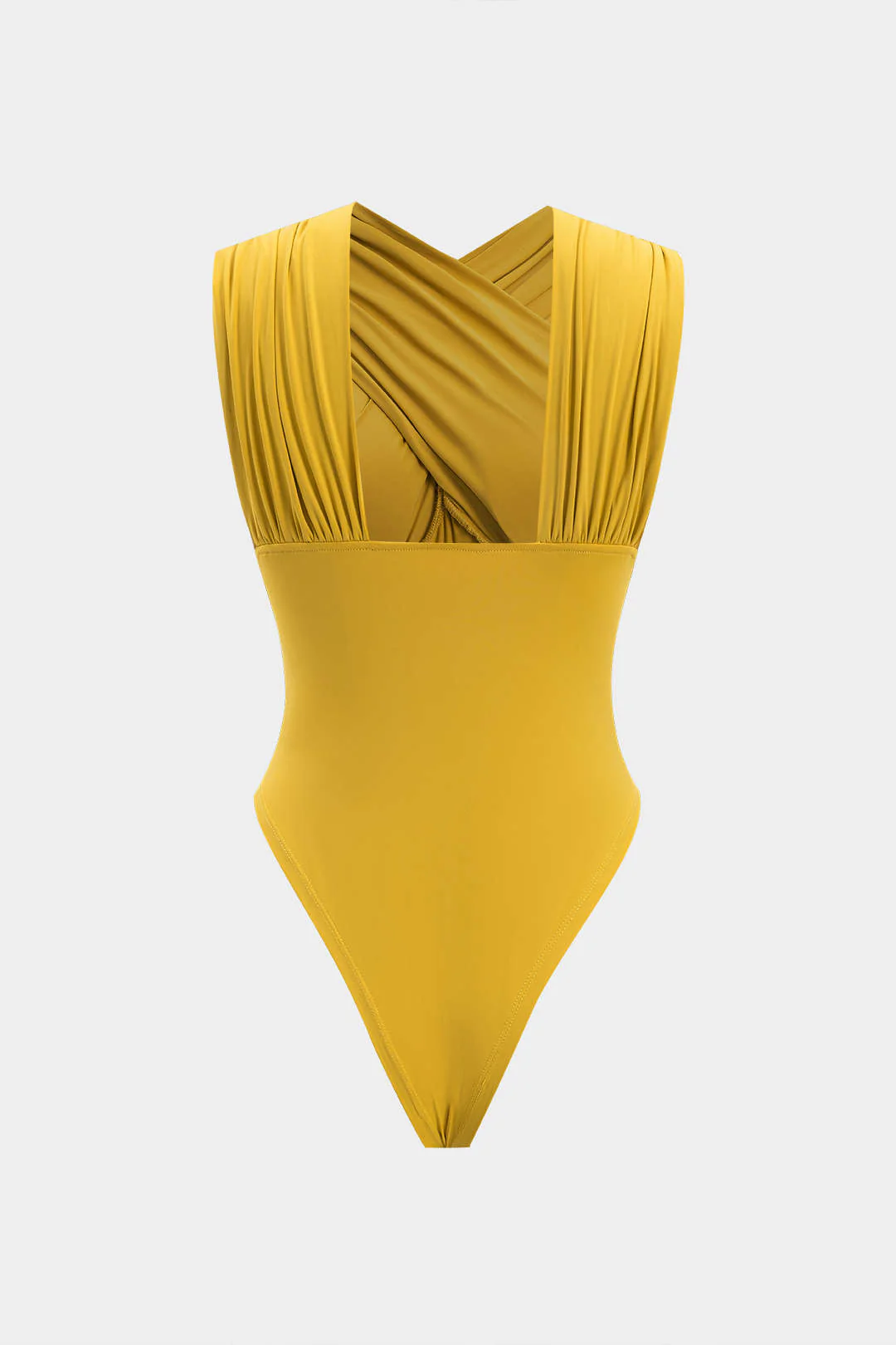 Ruched Crossed Backless Bustier Bodysuit - Flockneti
