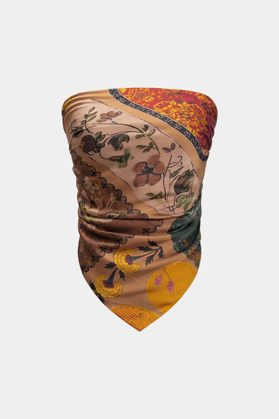 Retro Print Satin Tie-Up Tube Top - Flockneti