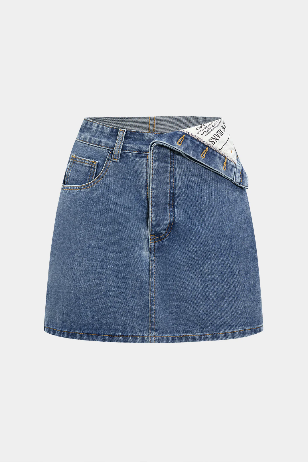 Denim Asymmetrical Pocket Skirt - Flockneti