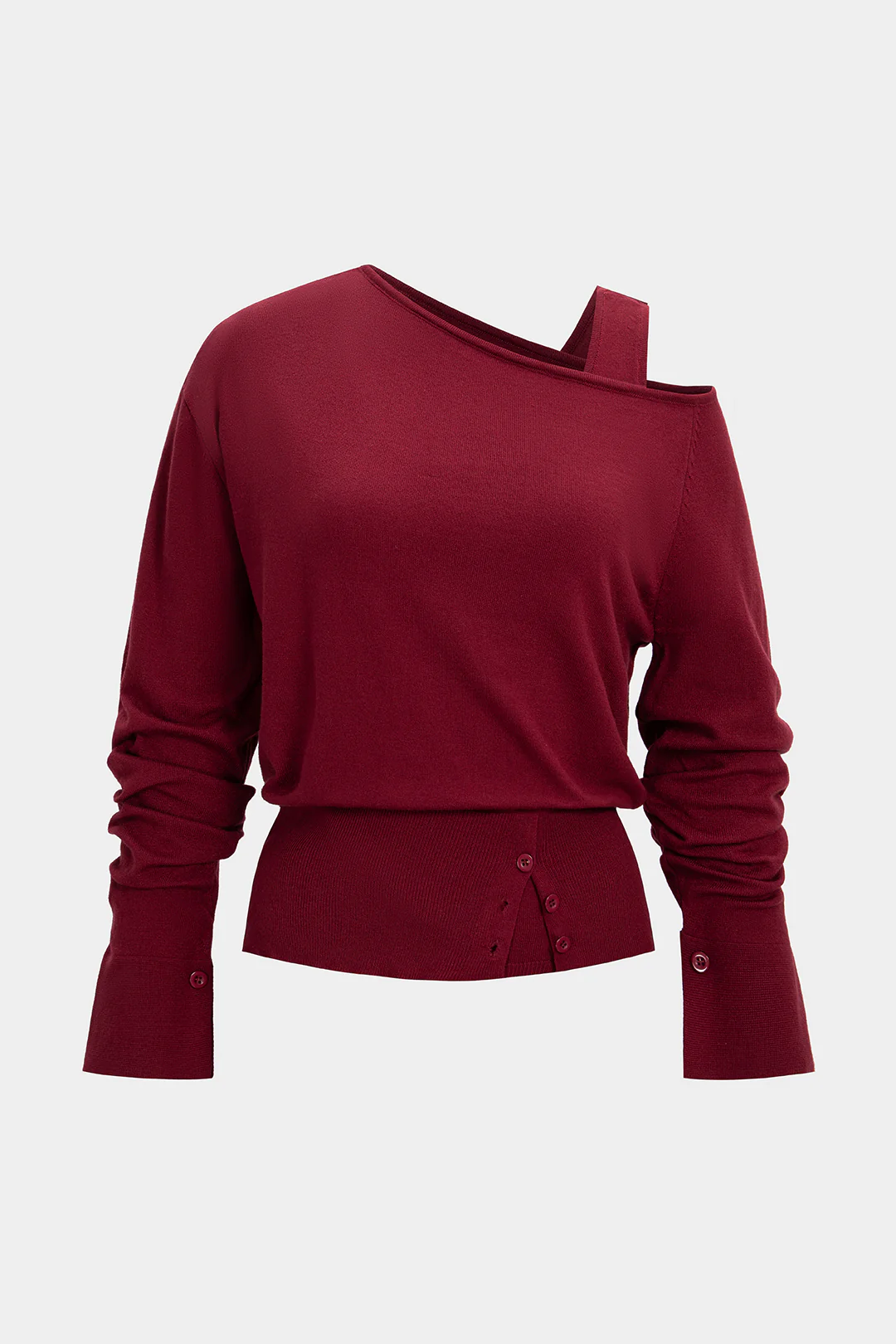 Knit Asymmetrical Long-Sleeve Top - Flockneti