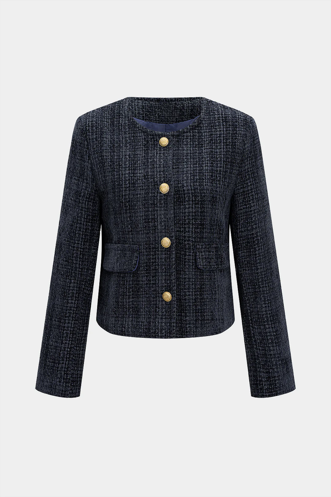 Metallic Button Shoulder Pads Jacket - Flockneti