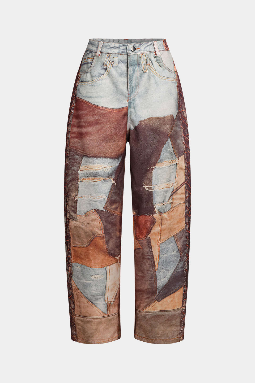 Color Block Button Wide Leg Trousers - Flockneti