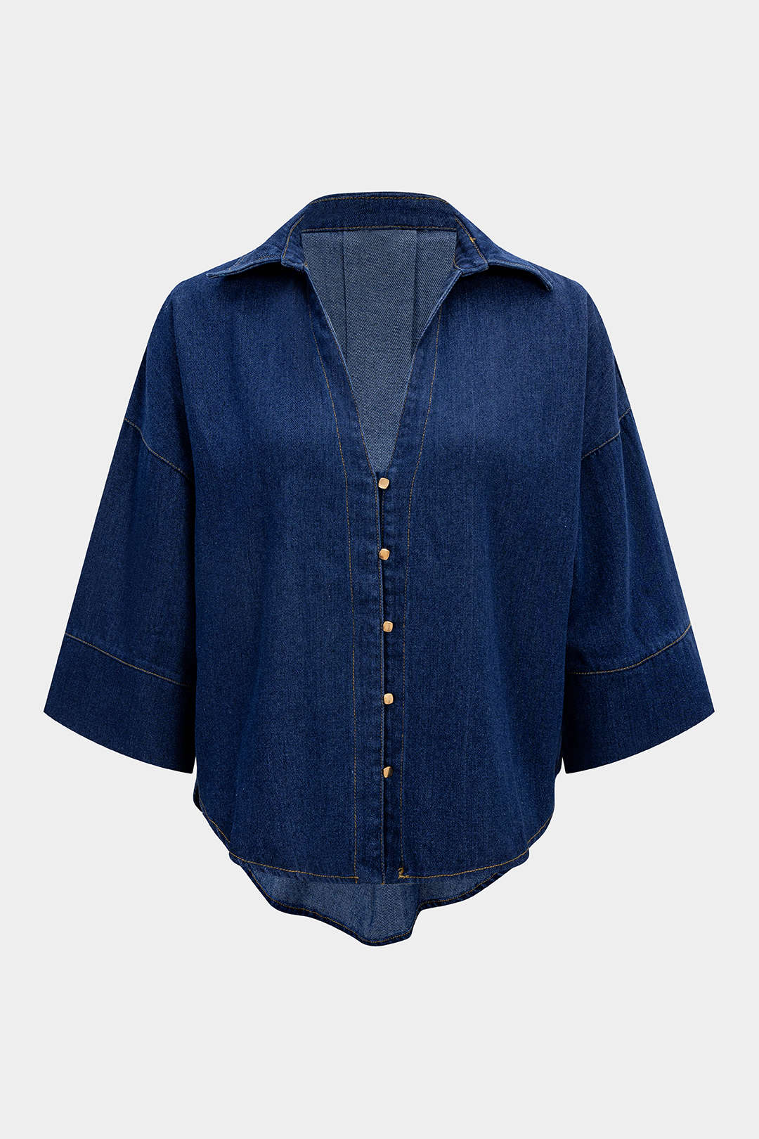 Denim V-Neck Short Sleeve Shirt - Flockneti