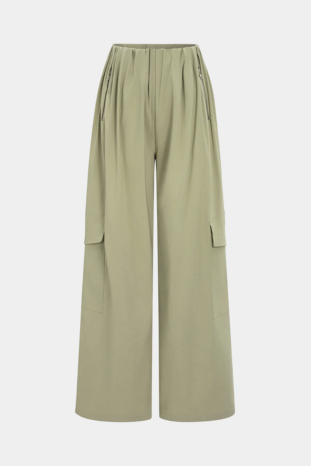 Solid Ruched Zipper Pocket Pants - Flockneti