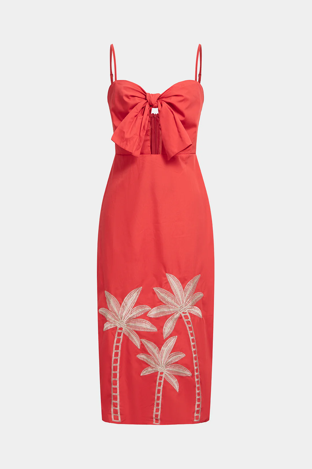 Embroidery Bow Cut Out Zipper Sleeveless Midi Dress - Flockneti