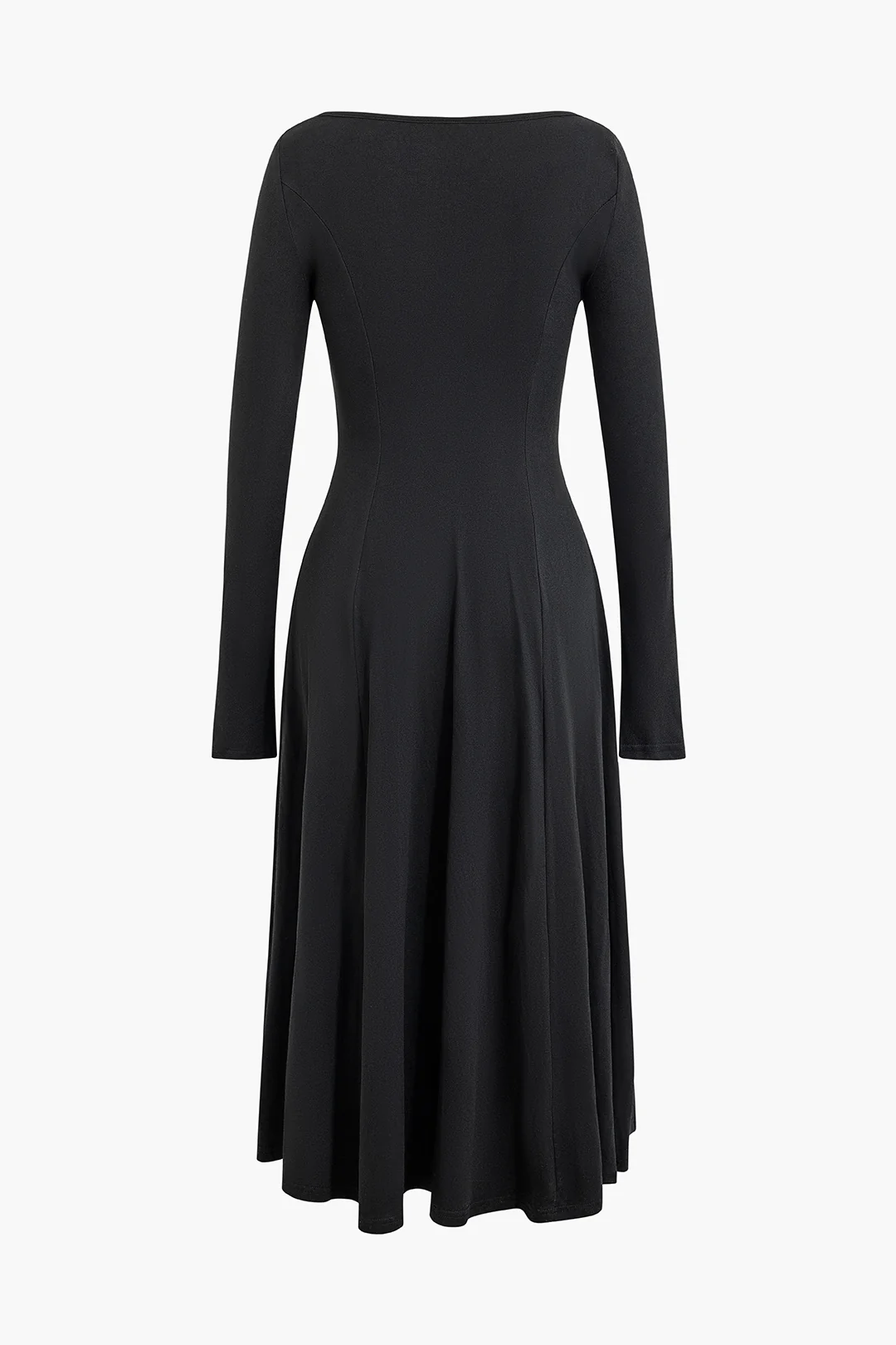 Solid U Neck Long Sleeve Midi Dress - Flockneti