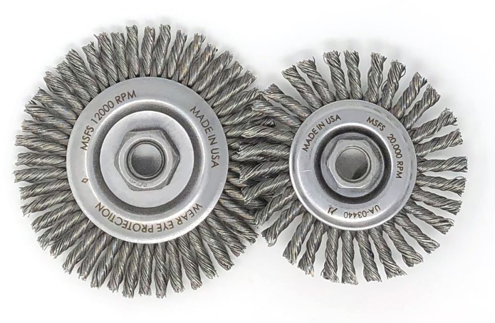 United Abrasives 0.02 In. Wire x 4 In. Stringer Bead Threaded Knot Wheel Brush - Flockneti