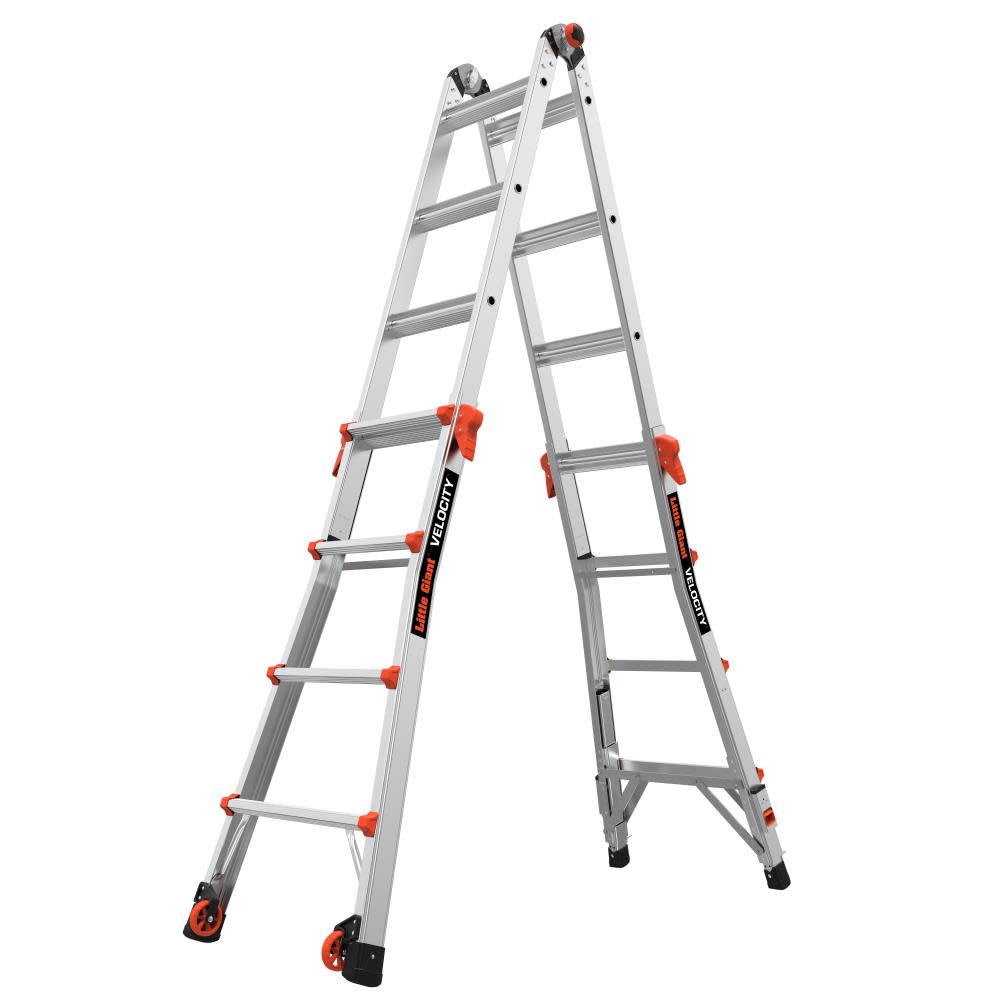 Little Giant Safety Velocity Model 17 – ANSI Type IA – 300 lb Rated Aluminum Articulated Extendable Ladder with Ratchet Levelers - Flockneti