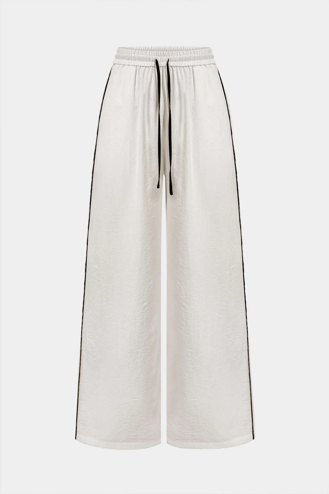 Contrast Binding Drawstring Shirred Waistband Wide Leg Pants - Flockneti