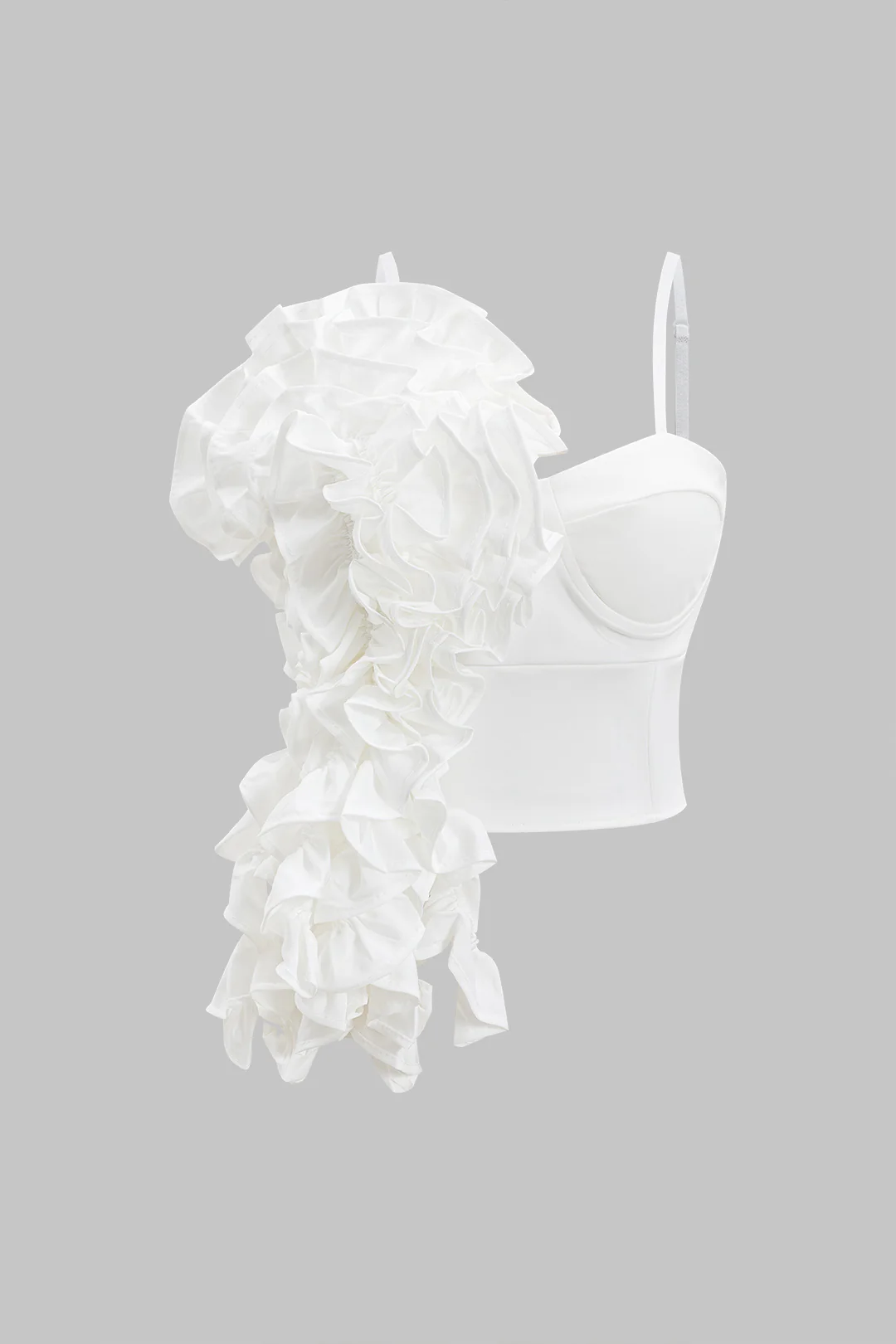 3D Floral Decor Shirred Zipper Tank Top - Flockneti